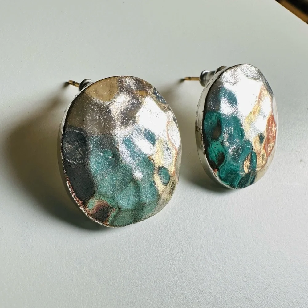Vintage Monet Silver Hammered Style Circle Earrings